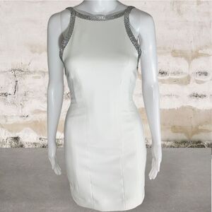 Zara White Open Back Jeweled Mini dress.